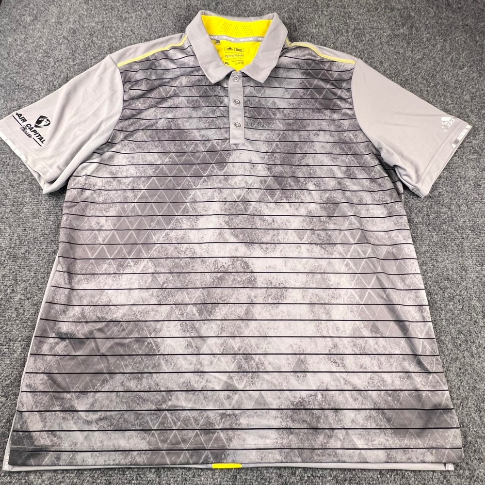 Adidas Golf Climachill Polo Shirt Mens XL Grey Yellow Air Capital Classic Logo